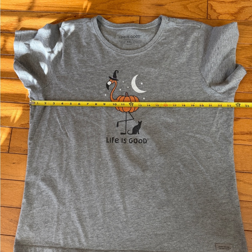 Life is Good Flamingo Halloween Shirt Women’s Size XXL Funny Gray - Picture 8 of 9